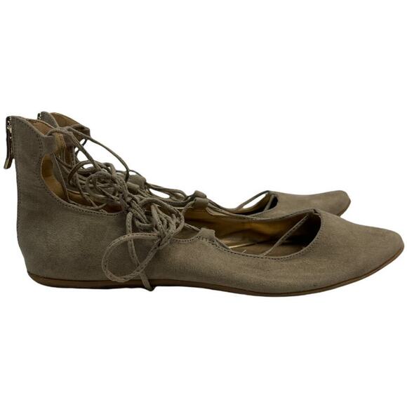 BCBGeneration Tan Faux Suede Lace Up Ballet Flats Women's Size 7 - Picture 2 of 6